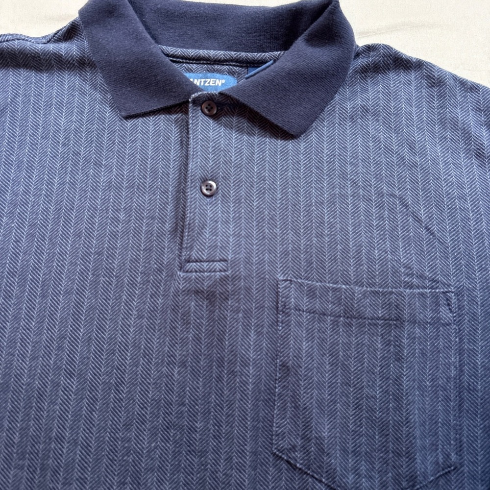 Jantzen Polo Shirt Mens Large L Navy Blue Herringbone Long Sleeve Cotton Blend